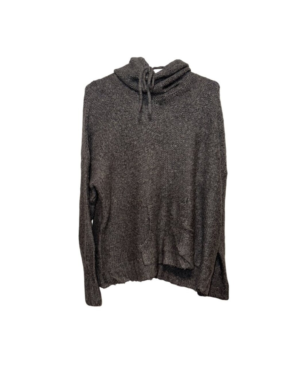 Kensie Gray Knit Pullover Sweater With Drawstring Cowl Neck & Front Pockets XL